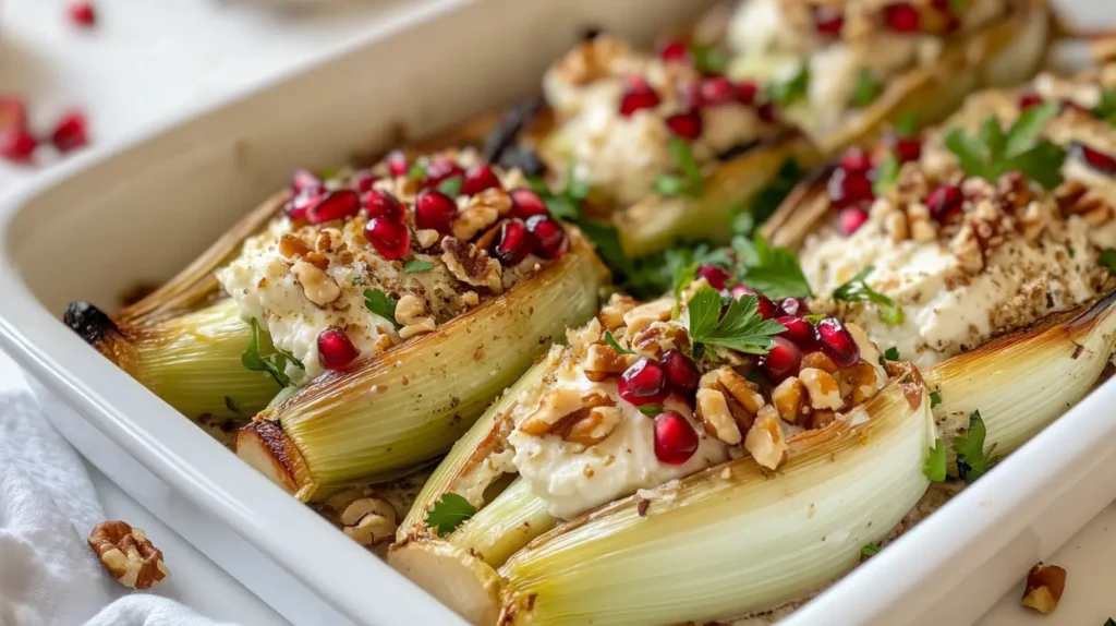 Stuffed Leeks with Cheese & Walnuts, Elegant & Flavorful 6 Stuffed Leeks with Cheese and Walnuts